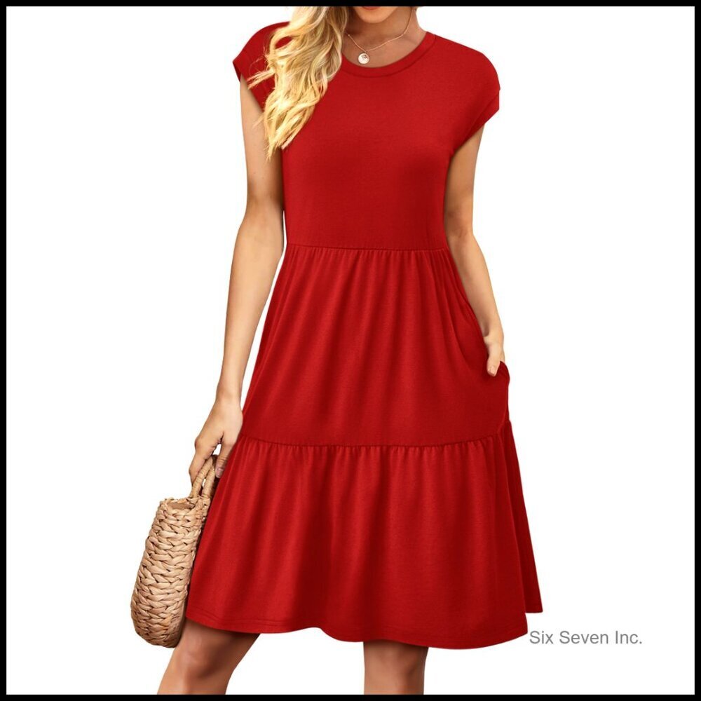 Floral Tiered Swing Dress Cap Sleeve Casual Sundress Summer Beach Vacation